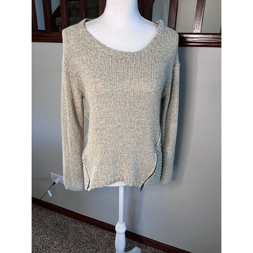Quinn Womens Oatmeal Beige Knit Side Zip Pullover Sweater Large 68S1471F